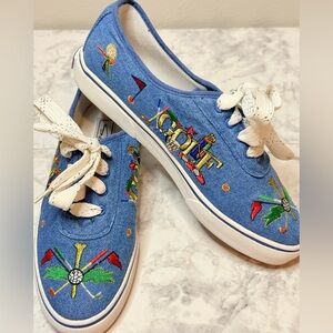 Vintage 90s/Y2K Sebastino Denim Embroidered Multicolor GOLF LowTop Sneakers 71/2